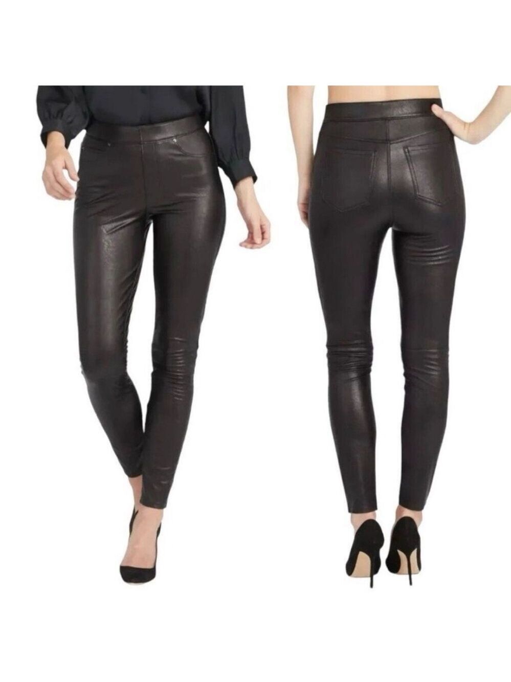 SPANX Black Leather Like Skinny Pull On Pants Vegan Faux 20282Q Size 2X P
